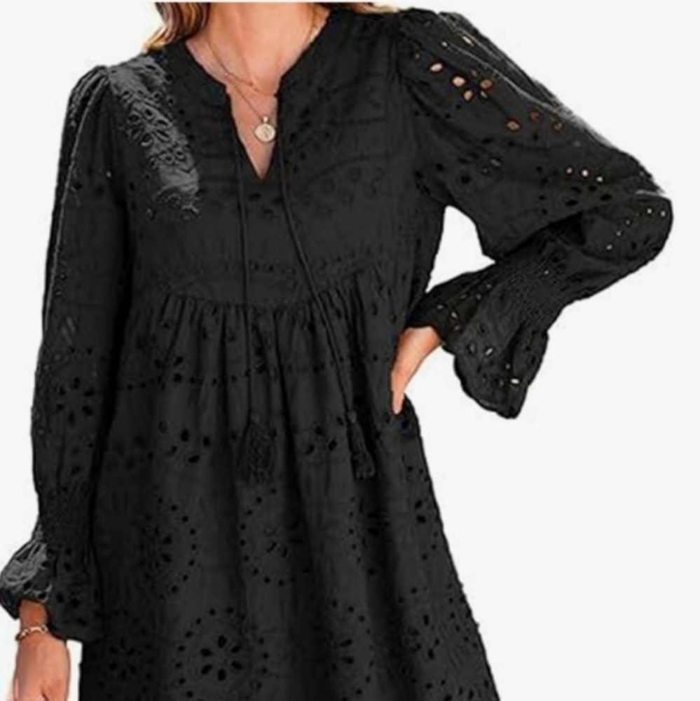 Elegant Black Eyelet Dress